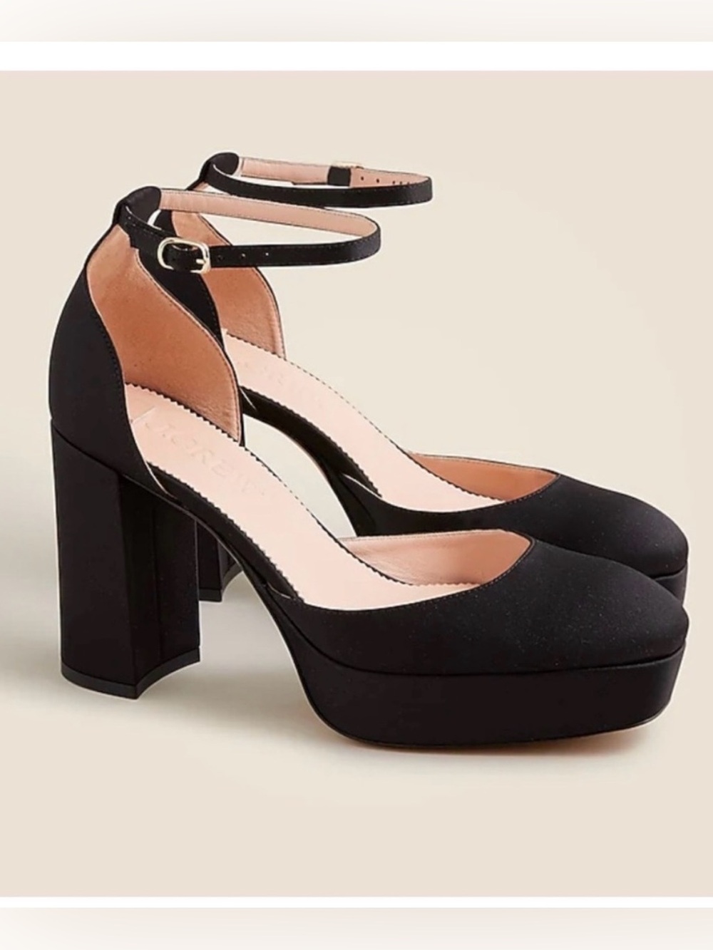 Women’s J. Crew Satin Black Ankle-Strap Platform Pumps Sz 6.5
